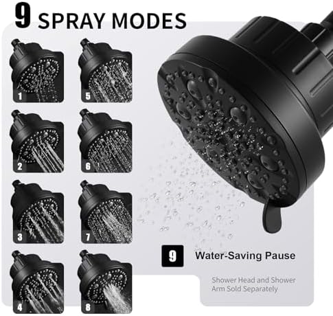 OFFO Filtered Shower Head, 20 Stage Shower Filter Head for Hard Water with Pause Mode, 9 Modes High Pressure Shower Head with Filter for Remove Chlorine and Harmful, Matte Black - Image 4