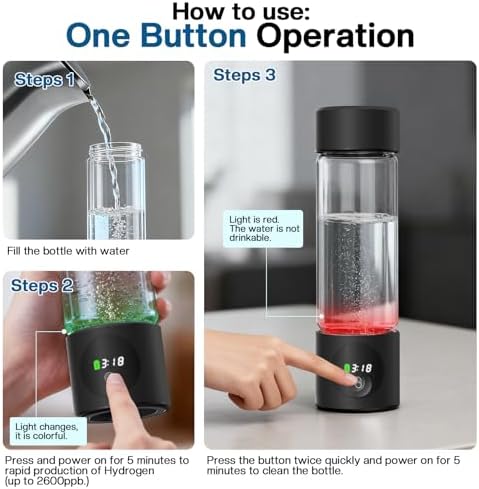 Fakllod Hydrogen Water Bottle Generator, Portable Rechargeable aquahealth Hydrogen Water, Hydrogen Water Ionizer Machine, with SPE/PEM Technology, for Home Office Travel (Dark Black) - Image 7