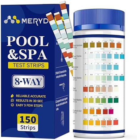 8-Way Pool Salt Test Strips,150 Strips Pool and Hot Tub Test Strips by MERYDI