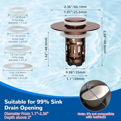 Hibbent Upgraded 3 in 1 Bathroom Sink Drain Strainer, Pop Up Stopper - Image 6