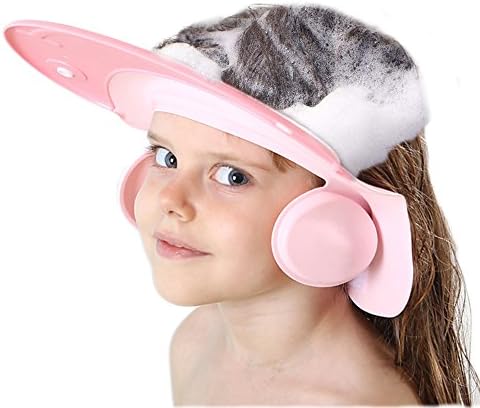 Shower Cap for Kids, Baby Shower Cap bath wash Shampoo rinser shield Hat Adjustable head hair Visor Protection Toddler and Children,Prevent water from entering eyes and ears(Pink) by AMTOOCH