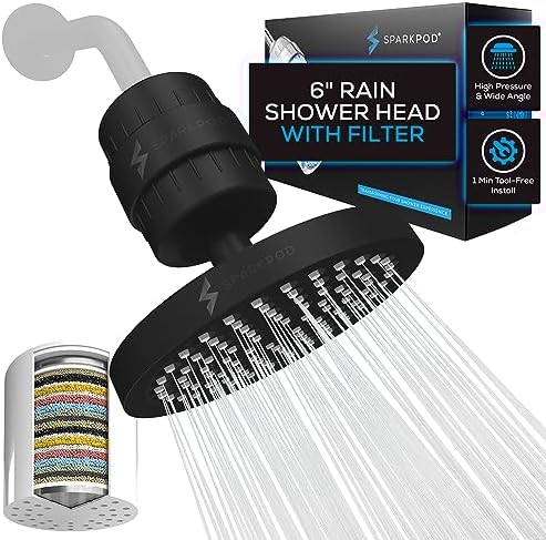 SparkPod Filtered Shower Head, 23-Stage, 6" Round, Black Matte by SparkPod