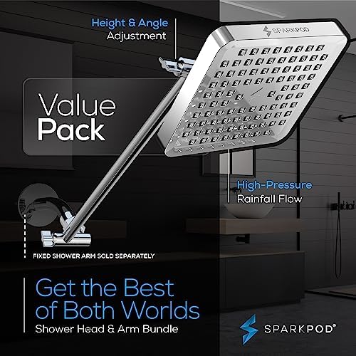 SparkPod Square Rain Shower Head with Extension Arm - Height Adjustable Shower Head with High Pressure Performance - Easy 1-Minute Installation (6" Square, Luxury Polished Chrome) - Image 3