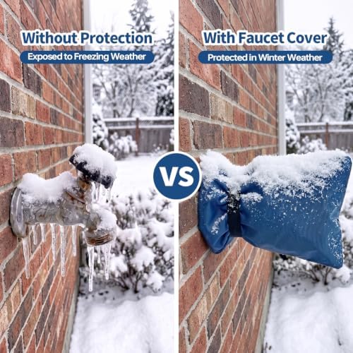 Outdoor Faucet Cover for Winter, 3M Thinsulate Spigot Cover for Winter Freeze Protection, Waterproof, 10" H x 6.3" W Outside Hose Bib Insulated Covers for Wall Taps, 2 Pcs Faucet Socks - Blue - Image 6