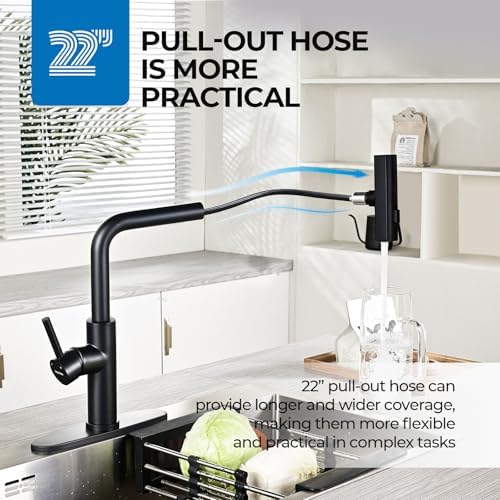 WEWE Waterfall Kitchen Faucet, Pull-Down Sprayer, Matte Black, 3-Mode - Image 4