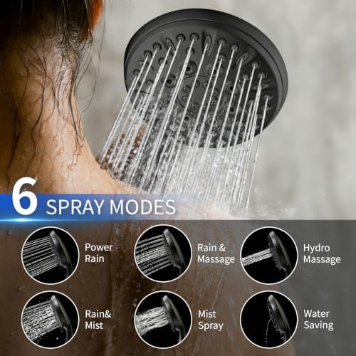 Matte Black Shower Head, 6 Spray Modes Handheld Showerhead - Image 2