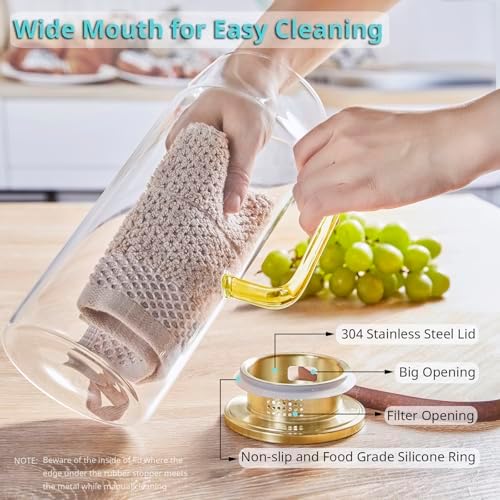 Bivvclaz 2 Liter 68 oz Gold Glass Pitcher with Lid and Handle, Glass Carafe for Hot/Cold Water, Large Iced Tea Pitcher for Coffee, Juice and Homemade Beverage - Image 4