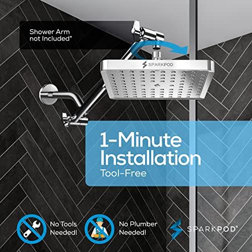 SparkPod Rain Shower Head, 8 Inch Square, Luxury Polished Chrome Finish - Image 5