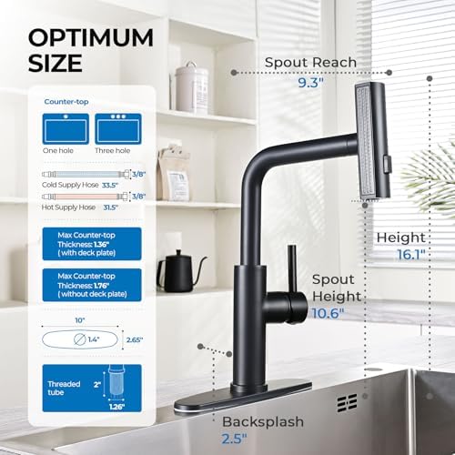 WEWE Waterfall Kitchen Faucet, Pull-Down Sprayer, Matte Black, 3-Mode - Image 6