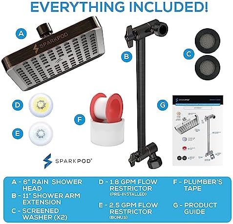 SparkPod Square Rain Shower Head with Extension Arm - Height Adjustable Shower Head with High Pressure Performance - Easy 1-Minute Installation (6" Square, Vintage Oil-Rubbed Bronze) - Image 7
