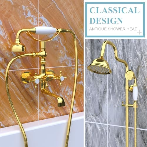HOMEDEC Vintage Handheld Shower Head with 59" Flexible Hose, Gold - Image 2