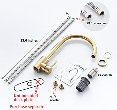 Single Handle High Arc Brushed Gold Kitchen Faucet Stainless Steel Commercial Single Hole Kitchen Sink Faucet,Modern One Hole Bar Sink Faucet(Brushed Gold) - Image 4