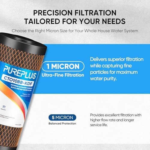 PUREPLUS 1 Micron 10"x4.5" Whole House Water Filter, KDF & Carbon, 2 Pack - Image 5