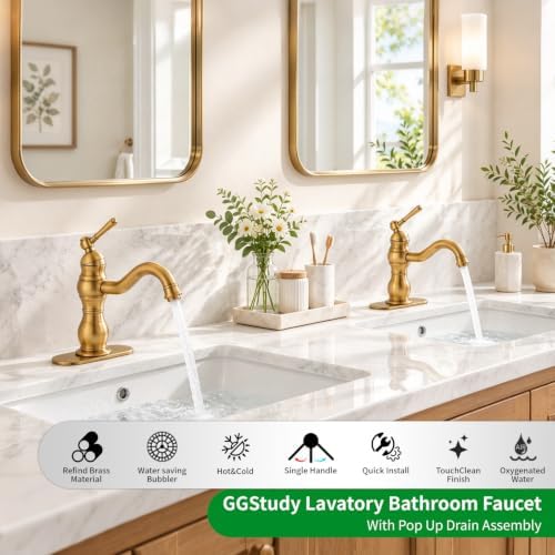 Antique Brass Bathroom Faucet, Single Handle, One Hole - Image 2
