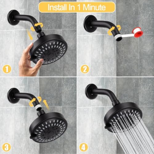 AISOSO High Pressure Rain Shower Head 2PCS 5 Modes 4.1 Inch Matte Black - Image 6