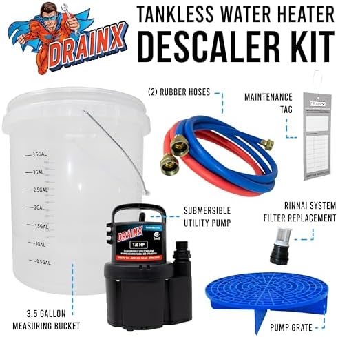 DrainX Tankless Water Heater Flushing Kit Includes Pump, Hoses, Bucket, Maintenance Log, and Replacement Filter for Rinnai Systems – Just Add Vinegar or our Own Descaler - Image 2