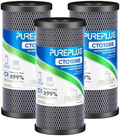 PUREPLUS 1 Micron 10"x4.5" Coconut Shell Carbon Block Water Filter, 3 Pack by PUREPLUS