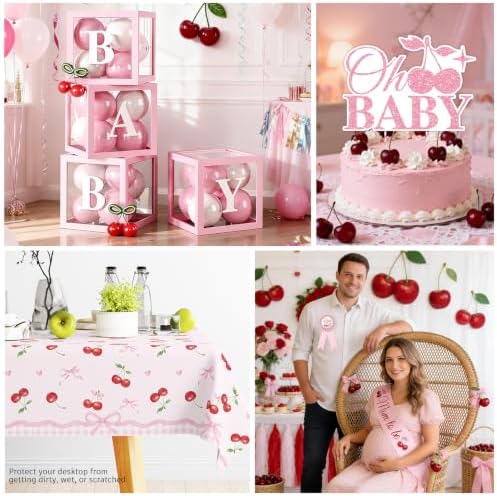 Shes the Cherry on Top Baby Shower Party Decorations, Pink and Red - Image 6