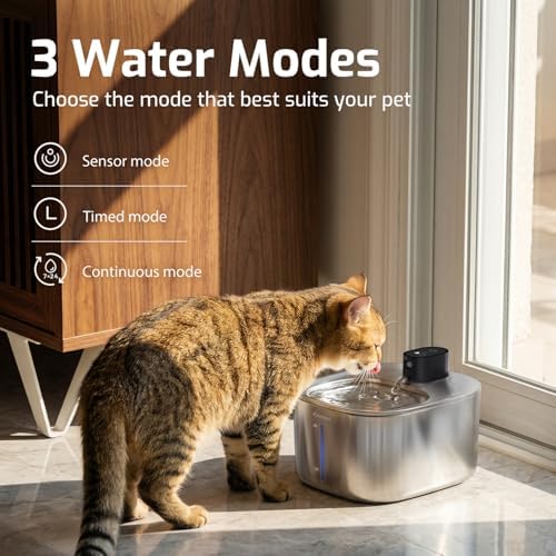 Wireless Cat Water Fountain Stainless Steel,135floz/4L Battery Operated Automatic Pet Fountain,Cordless Cat Water Dispenser Pet Water Fountain for Cats Dogs Pets Outdoor - Image 2
