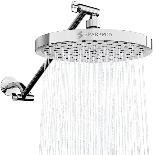 SparkPod 8" Round Rain Shower Head with 16" Shower Arm by SparkPod