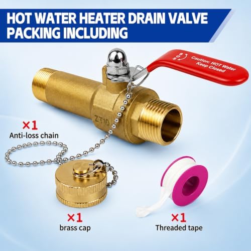 2.5in Water Heater Drain Valve 3/4"MIP X 3/4"Male GHT Full Port Connection - Image 3