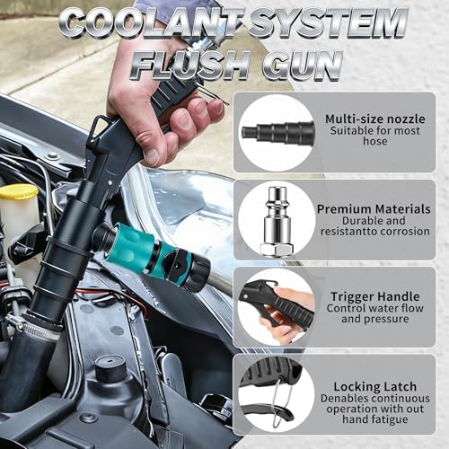 LURKA Coolant System Flush Gun, Lever Action Heater Core Flush Kit with 3/4" & 1/2" Garden Hose Adapters/Shut-Off Valve, Air & Water Combo Radiator Flusher, Nozzles for 5 Sizes of Hoses (19-40mm) - Image 2