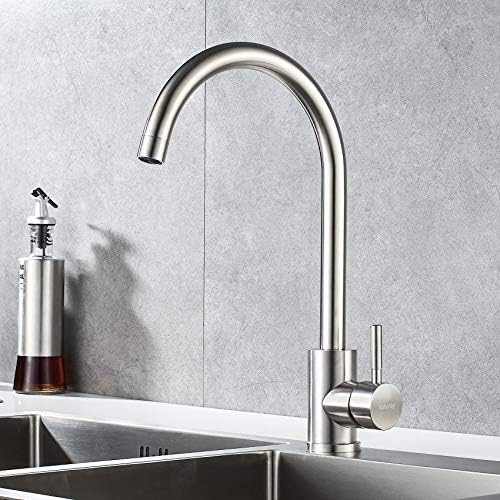 Single Handle High Arc Kitchen Faucet Stainless Steel Brushed Nickel,Commercial Single Hole Kitchen Sink Faucet,Modern One Hole Bar Sink Faucet - Image 3