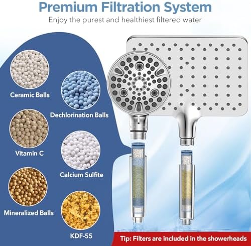 MakeFit Dual Filtered Rain Shower Head Combo, High Pressure Handheld Shower Head with Adjustable Bar - Rainfall Shower Head And Showerhead with Filter for Hard Water - Removes Chlorine - Image 5