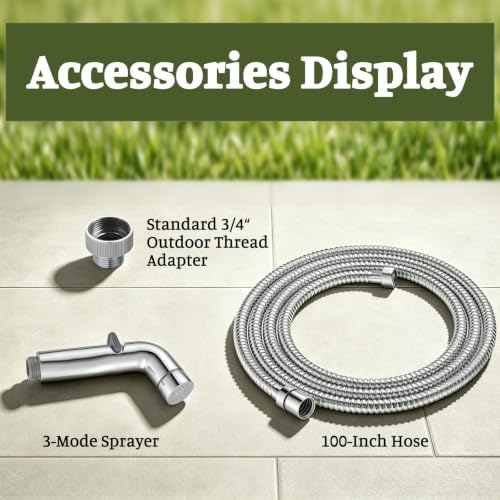 Dog Shower Attachment for Outdoor Pet Washing, High Pressure Hand Sprayer with ON/OFF Switch, 100 Inches Stainless Steel Hose, 3/4 GHT Female Connector, Chrome - Image 5
