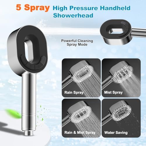 Hibbent Filtered Showerhead with handheld, High Pressure 5 Sprays Shower - Image 2