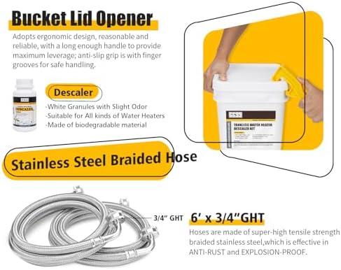 Tankless Water Heater Descaler Kit Includes 2000GPH Stainless Steel Pump with Two Adapters & Cleaner & 3 Gallons Pail with Bucket Lid Opener & Two 1/2” Dia X 6’ Hoses SUB 2000SS Flush Kit - Image 4