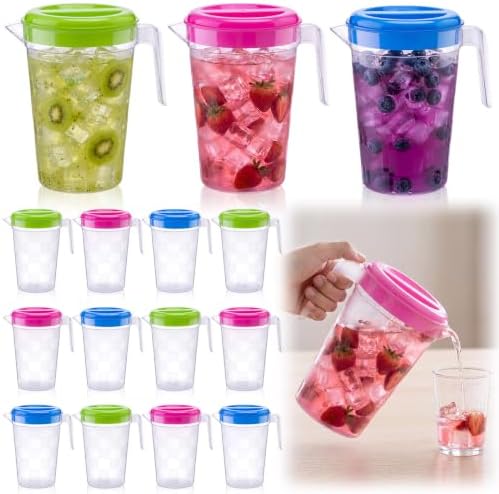 12 Pack Plastic Pitcher with Lid 67.6 oz Beverage Jug for Water by Ferrochef