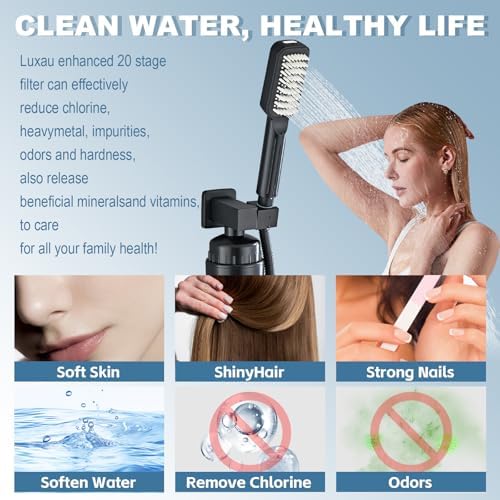 Filtered Handheld Shower Head with Hard Water Filter, Matte Black Wide Face Hand Held Showerhead with Hose and Bracket Set, High Pressure Built-in Power Wash - Image 4