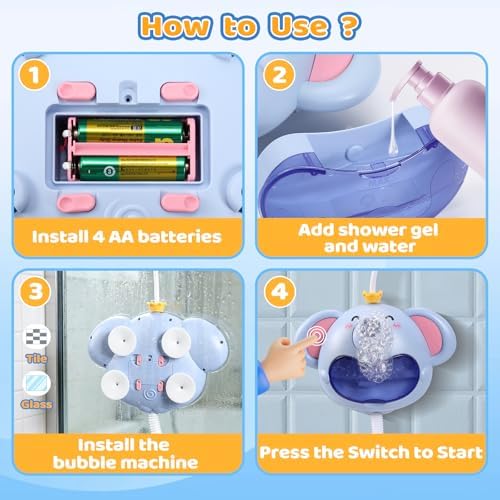Bath Toys Light Up Baby Bath Toys for Kids Ages 1-3 4-8 Bath Bubble Machine 2 in 1 with Baby Shower Head Toddler Bath Toys with Colourful RGB Light - Image 6
