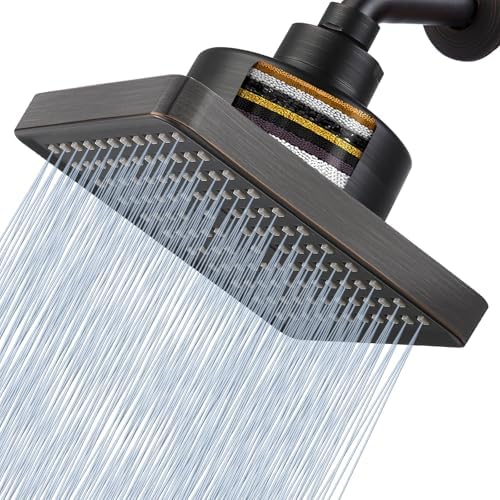 High Pressure Rain Shower Head with Filtered - 6" Square Showerhead Filter for Remove Chlorine and Harmful Substances, Improve Hair and Skin Problems, Oil Rubbed Bronze by NuodanLuxuryShowerSystems
