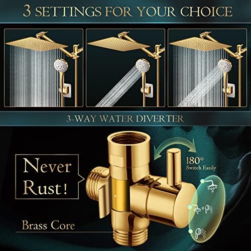 Shower Head,12'' Rain Shower Head with 11'' Extension Arm,Brushed Gold - Image 3