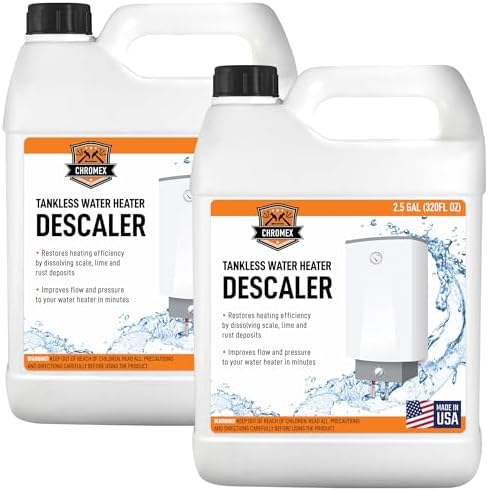 Chromex Tankless Water Heater Descaling Solution | Highly Effective Descaler Restores Heating Efficiency, Quart, 5 Gallons (2 x 2.5 Gallons) by Chromex