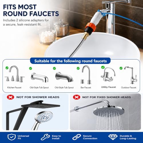 Slip-On Faucet Sprayer Hoses:Dog Bath,Portable (68.5, Inches) - Image 2