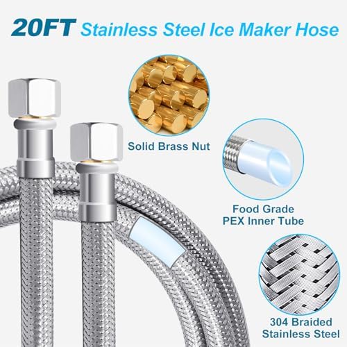 Refrigerator Water Line Kit - 20 FT Tubing with Valve for Ice Maker/Fridge - Image 2