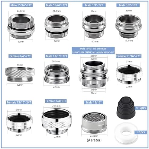 12 pcs Faucet Adapter Kit, CNYMANY Kitchen Aerator Adapter Set Male Female Sink Faucet Adapter Connecting Garden Hose Water Filter Standard Hose via Diverter - Image 2
