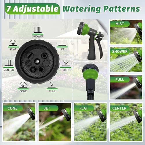 AUTOMAN-Garden-Hose-Nozzle, 2 Pack ABS Water Spray Nozzle with Heavy Duty 7 Adjustable Watering Patterns,Slip Resistant for Watering Plants,Lawn& Garden,Washing Cars,Cleaning,Showering Pets - Green - Image 2