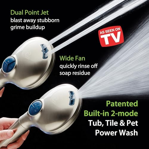 AquaCare High Pressure 10 Spray Mode Filtered Showerhead - Handheld Shower Head Filters Chlorine to Heal Dry Skin, Revive Hair - Dual Power Wash Cleans Tub, Tile, Pets - Hard Water Softener, Nickel - Image 3