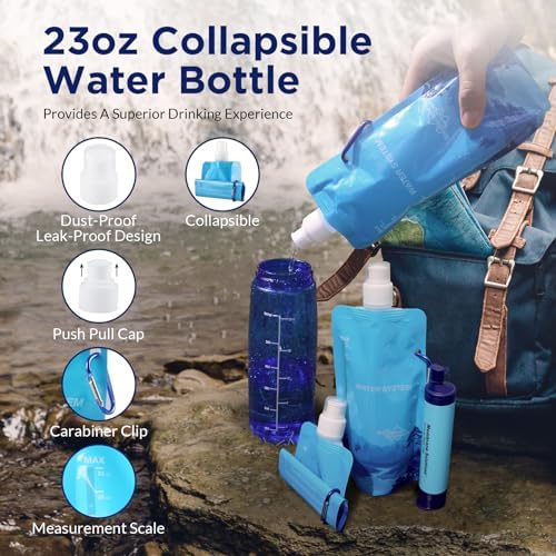 Membrane Solutions Squeezable Water Filtration System, Survival Water Purifier Kit, Portable Backpacking Gear Including Water Filter Straw and 23oz Collapsible Bottle for Hiking Camping Travel(5+6) - Image 6