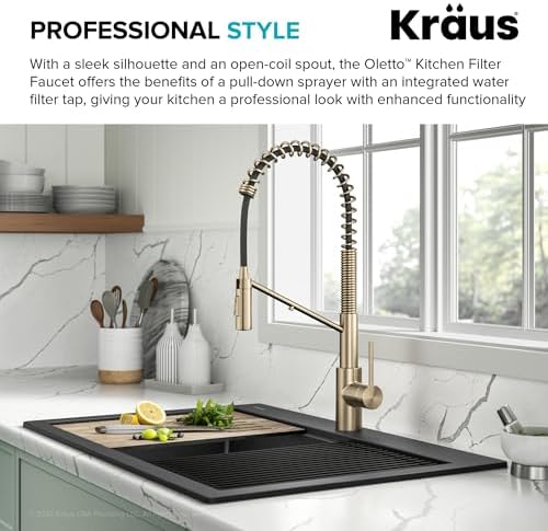 KRAUS Oletto 2-in-1 Commercial Style Pull-Down Single Handle Water Filter Kitchen Faucet for Reverse Osmosis or Water Filtration System in Spot-Free Antique Champagne Bronze, KFF-2631SFACB - Image 2