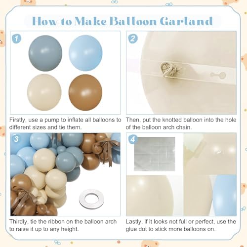 Dusty Blue Brown Balloon Arch Kit for Bear Baby Shower - Image 4