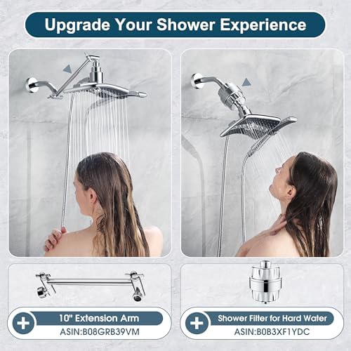 BRIGHT SHOWERS High Pressure Dual Shower Head Combo, Handheld Showerhead Rainfall Shower Head Combo with Black Face, 60 Inch Long Stainless Steel Shower Hose, Chrome (Pack of 2) - Image 6