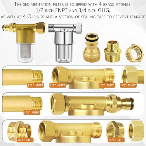 40 Micron Washing Machine Water Filter - Fits 1/2" NPT & 3/4" GHT - Protects Heaters/Showers & Appliances (aurichalceous) - Image 4