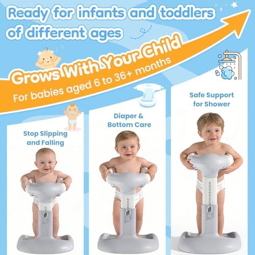 Upgraded Baby Shower Stand with Anti-Pinch Silicone & Anti-Slip Base, Adjustable Height Baby Bath Standing Support, Soporte para Bañera de Bebé Assist Holder for 6-36 Months Toddler, Ideal Gift, Gray - Image 6