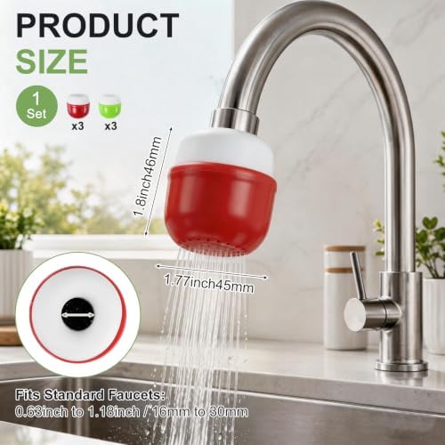 M METERXITY 6-Pack Mushroom Shaped Faucet Water Filter, Red/Green - Image 3