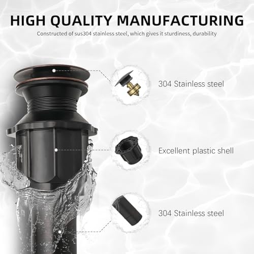 Pop Up Bathroom Sink Drain Assembly Without Overflow, ORB - Image 2